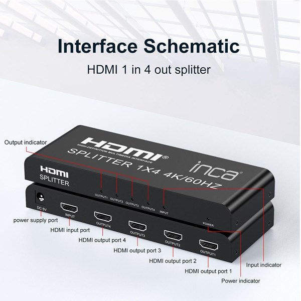 resimler/genel/INCA 1port IHSK-460 1port HDMI (giriş) 4port HDMI (çıkış) 4K-60Hz HDMI Splitter	
