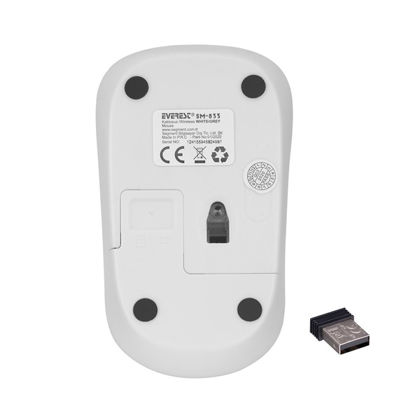 resimler/genel/Everest SM-833 Usb Beyaz/Gri 1200dpi Optik Kablosuz Mouse
