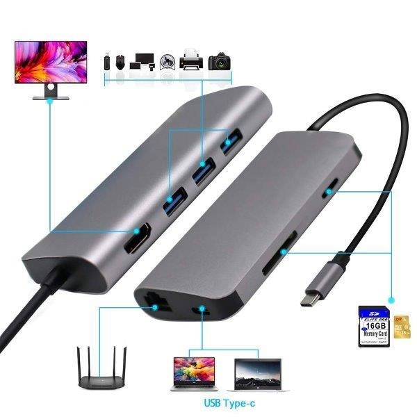resimler/genel/CODEGEN CDG-CNV40 3port Type-C & Ethernet,HDMI,Type-C Kart Okuyucu Gümüş USB Çoklayıcı Hub
