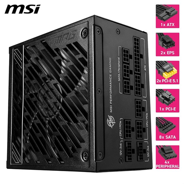 resimler/genel/MSI 1000W 80+ GOLD MPG A1000GS PCIE 5.1 TAM MODÜLER POWER SUPPLY