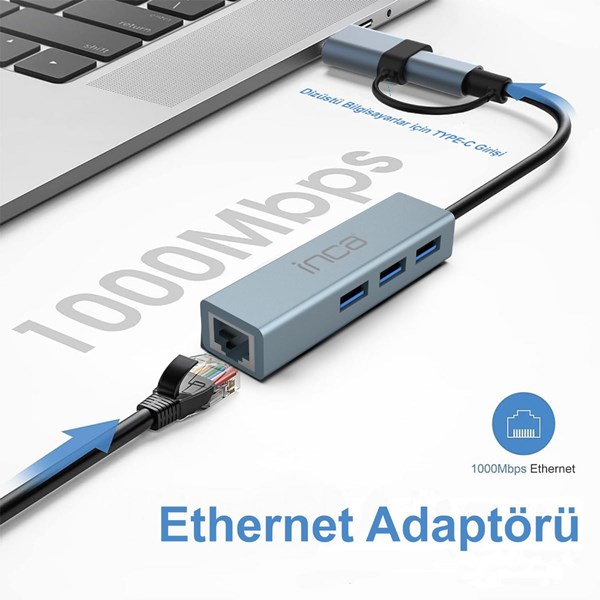 resimler/genel/INCA IUTP-03T Gigabit TYPEC-USB 3.0 Ethernet 3x USB Çoklayıcı