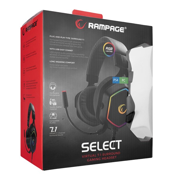 Rampage RM-K50 SELECT Siyah Usb 7.1 RGB Ledli Gaming Oyuncu Mikrofonlu Kulaklık