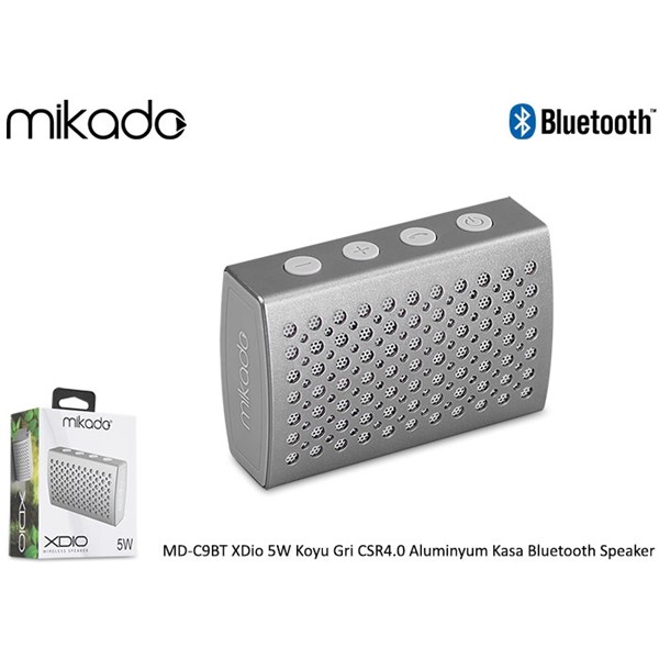resimler/genel/Mikado MD-C9BT XDio 5W Koyu Gri CSR4.0 Aluminyum Kasa Bluetooth Speaker