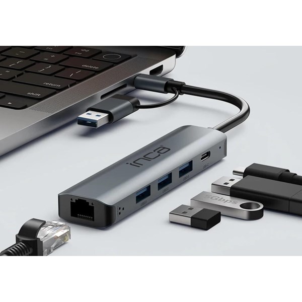 INCA IUTP-5T Gigabit USB Çoklayıcı USB 3.0,TYPEC Ethernet