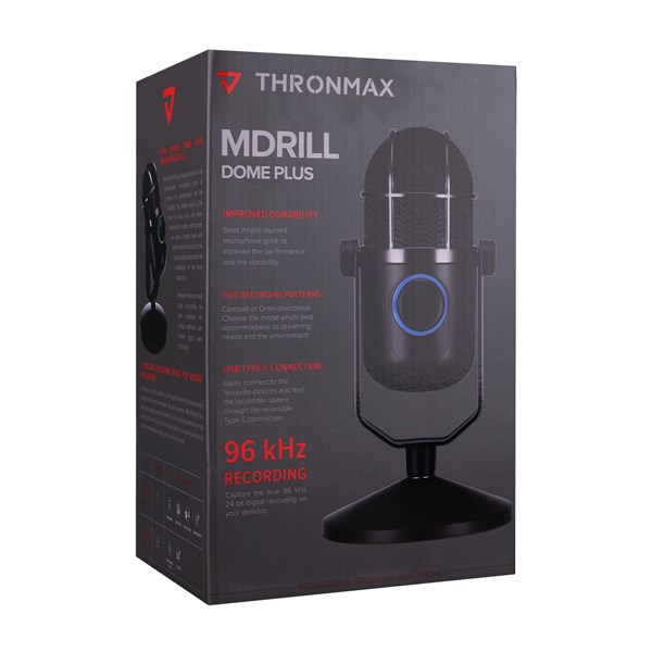 resimler/genel/Thronmax M3Plus MDRILL DOME PLUS Siyah USB 96Khz 24bit HD 2tip Kayıt 3,5mm Ses Kontrol Ledli Mikrofon