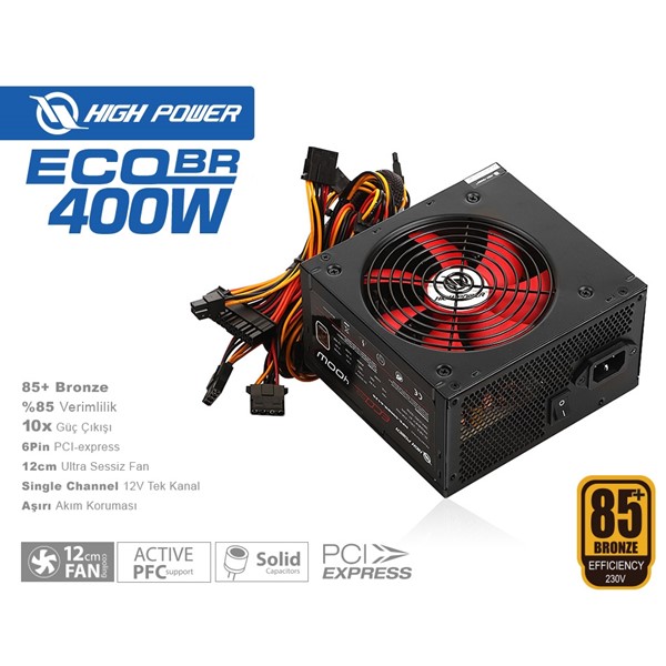 HIGH POWER 400W 80  ECO Bronze HPE-400BR-A12S 12cm Fanlı Power Supply