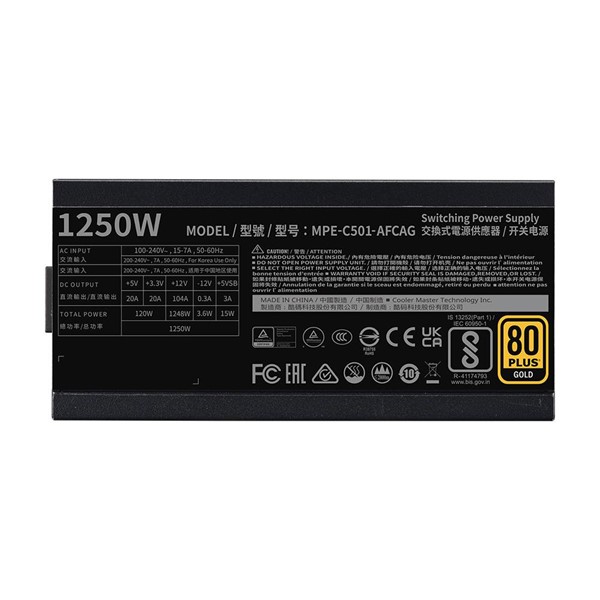 resimler/genel/COOLERMASTER 1250W 80+ GOLD MWE v2 MPE-C501-AFCAG-3EU PCIe5.0 Tam Modüler Power Supply
