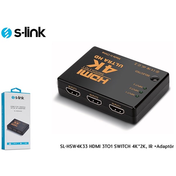 resimler/genel/S-LINK 3port SL-HSW4K33 3port HDMI (giriş) 1port HDMI (çıkış) 4K HDMI Switch