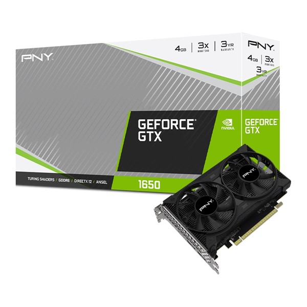 resimler/genel/PNY GTX1650 4GB VCG16504D6DFPPB GDDR6 128bit HDMI DP PCIe 16X v3.0