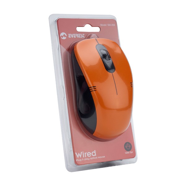 resimler/genel/Everest SM-258 Usb Turuncu 1200dpi Optik Kablolu Mouse