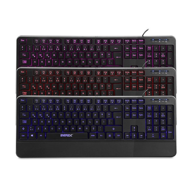 resimler/genel/Everest KB-R61 BRIGHT Siyah USB 3 Renk Aydınlatmalı Q Sabit Bilek Destekli Multimedia Klavye