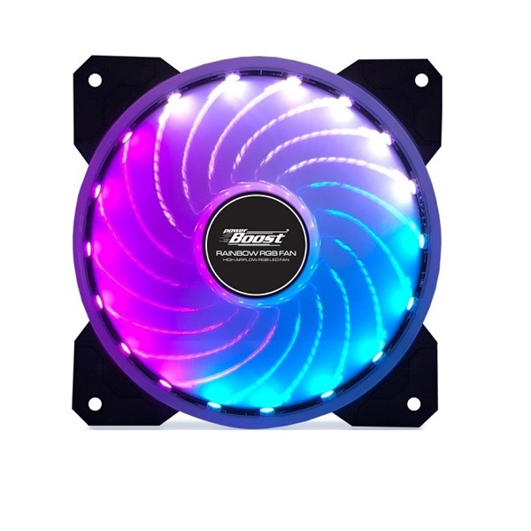 resimler/genel/PowerBoost 12cm RAINBOW RGB KIT Siyah 18x LED RGB 3lü Kasa Fanı Kiti 6pin Hız Kontrollü