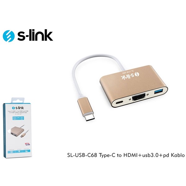 resimler/genel/S-LINK SL-USB-C68 0.15metre TYPE-C - HDMI_USB 3.0 Çevirici Adaptör Gold 4K