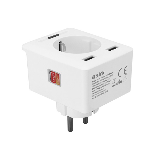 resimler/genel/S-Link Swapp SL-04 10A Akım Korumalı Akıllı Priz 2 USB 2.4 Ghz Wifi TUYA Destekli