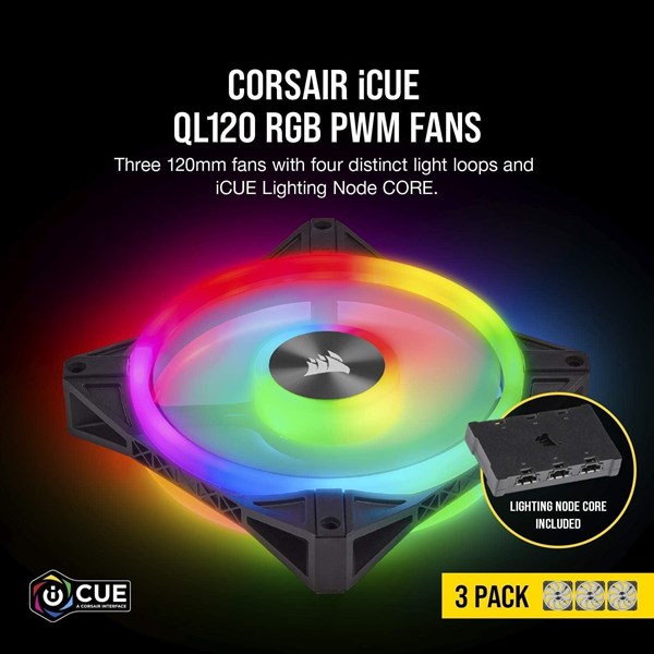 CORSAIR QL120-3 CO-9050098-Ww 12CM RGB KASA FANI+KONTROL ÜNİTESİ 3-lü paket