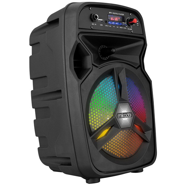 resimler/genel/Mikado MD-814KP 15W, 3.7V1200mAh Siyah Kablolu Mikrofon AUX /USB/TF/Bluetooth FM'li LED Işıklı Speaker