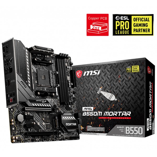 resimler/genel/MSI MAG B550M MORTAR DDR4 M2 PCIe NVME HDMI DP PCIe 16X v4.0 AM4 mATX