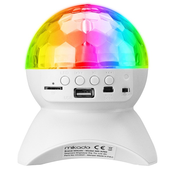 resimler/genel/Mikado MD-X740 Beyaz Şarjlı BT-TF Cart-USB Tavan Led Işıklı Disko Topu Speaker Hoparlör