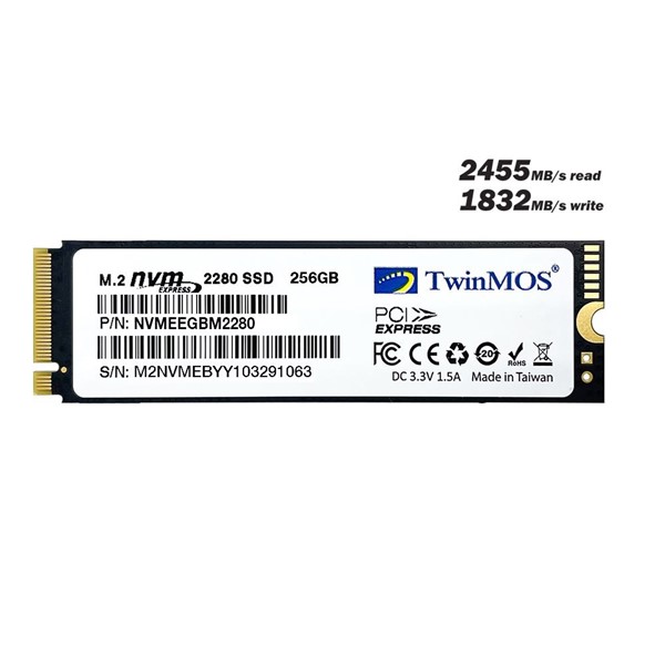 resimler/genel/TWINMOS 256GB NVMEEGBM2280 2455- 1832MB/s M2 PCIe NVMe Gen3 Disk