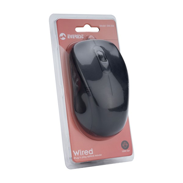 Everest SM-258 Usb Siyah 1200dpi Optik Kablolu Mouse