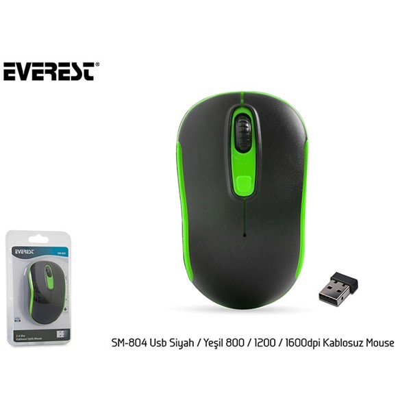resimler/genel/Everest SM-804 Usb Siyah/Yeşil 1600dpi Kablosuz Mouse