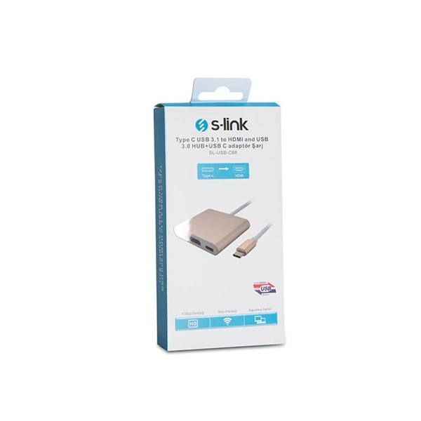 resimler/genel/S-LINK SL-USB-C68 0.15metre TYPE-C - HDMI_USB 3.0 Çevirici Adaptör Gold 4K