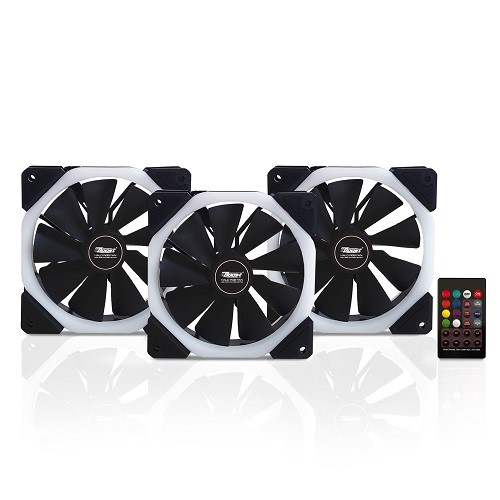 resimler/genel/PowerBoost 12cm Halo-Dual Rings 7 Siyah 18x LED RGB 3lü Kasa Fanı Kiti 6pin Hız Kontrollü