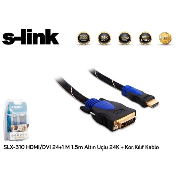 resimler/genel/S-link SLX-310 HDMI/DVI 24+1 M 1.5m Altın Uçlu 24K + Kor.Kılıf Kablo