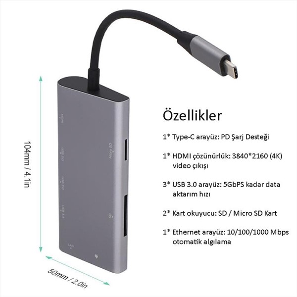resimler/genel/CODEGEN CDG-CNV40 3port Type-C & Ethernet,HDMI,Type-C Kart Okuyucu Gümüş USB Çoklayıcı Hub