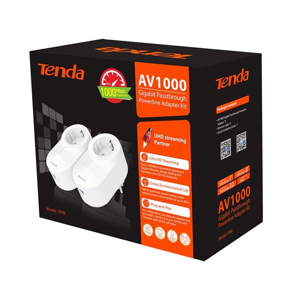 TENDA PH6-KIT 1000mbps AV1000 EV Ofis Tipi PowerLine Ağ Adaptörü 2-li paket