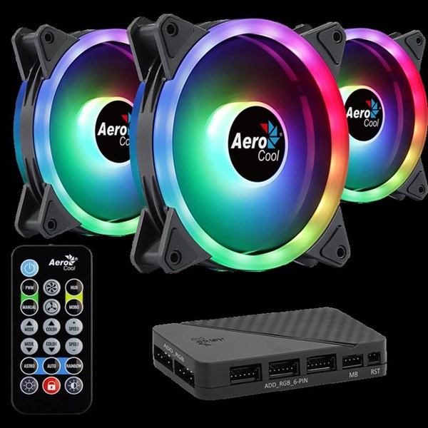 resimler/genel/AEROCOOL DUO12 PRO AE-DUO-PRO ARGB 4pin 120mm Kasa Fanı 3-lü Paket