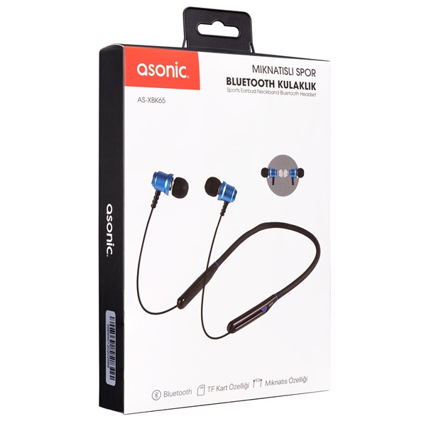 resimler/genel/Asonic AS-XBK65 Siyah/Mavi Boyun Askılı Mıknatıslı Bluetooth  TF Kart Spor Kulak içi Kulaklık