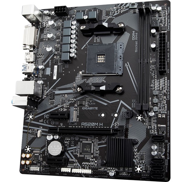 resimler/genel/GIGABYTE A520M-H DDR4 M2 PCIe NVME HDMI DVI PCIe 16X v4.0 AM4 mATX