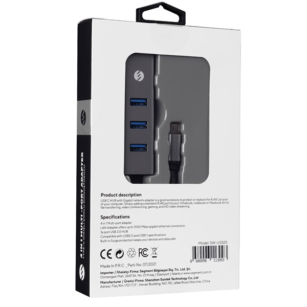 resimler/genel/S-link Swapp SW-U3325 4 in 1 Gigabit 1000Mbps 3 Port USB 3.0 Ethernet Type C Hub Adaptör
