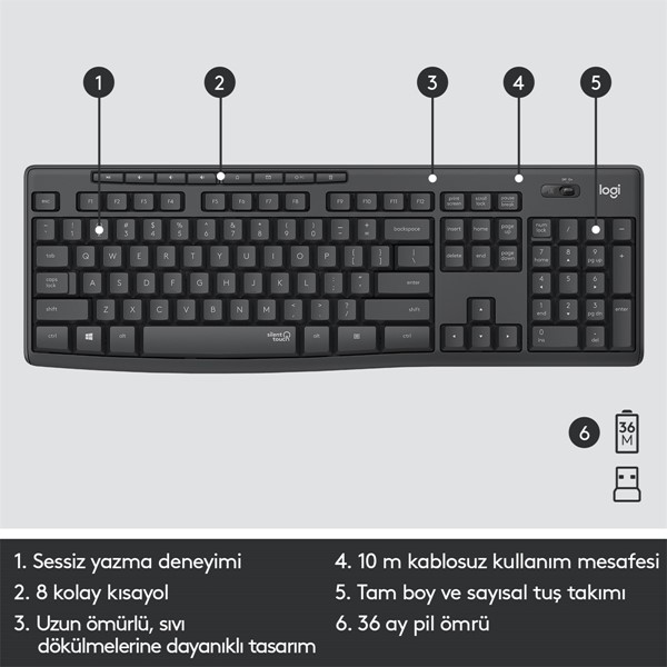 LOGITECH MK295 Kablosuz Q Trk Sessiz Siyah Multimedya Klavye - Mouse Set 920-009804