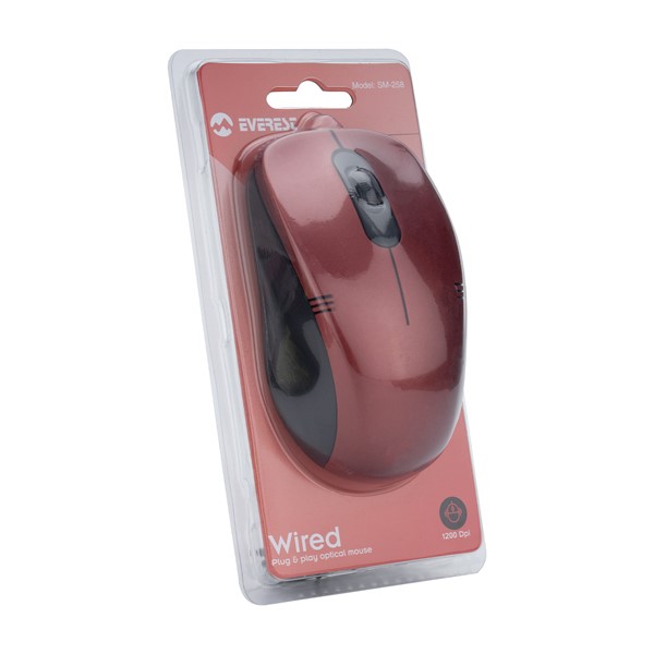 resimler/genel/Everest SM-258 Usb Kırmızı 1200dpi Optik Kablolu Mouse