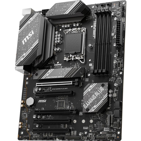 resimler/genel/Msı B760 Gamıng Plus Wıfı Soket 1700 Ddr5 6800(Oc) Pcı-E ,M.2 Usb3.2 Hdmı,Dp 1X 2.5G Lan Wı-Fı 6E Atx