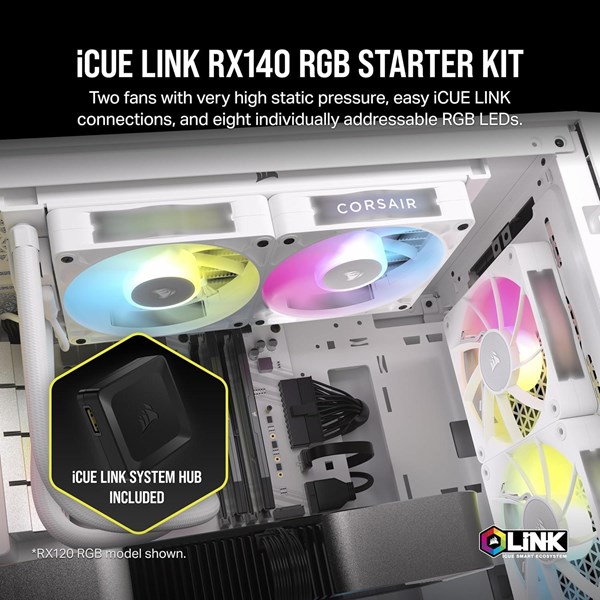 resimler/genel/CORSAIR QX120 CO-9051024-WW 14CM RGB KASA FANI+HUB KIT BEYAZ 2-li paket