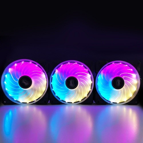 resimler/genel/PowerBoost 12cm Rainbow Siyah 18x LED RGB 3lü Kasa Fanı Kiti 6pin Hız Kontrollü