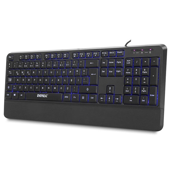resimler/genel/Everest KB-R61 BRIGHT Siyah USB 3 Renk Aydınlatmalı Q Sabit Bilek Destekli Multimedia Klavye