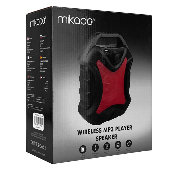 resimler/genel/Mikado MD-5BT X-Life 5W 1200mAh Siyah/Kırmızı USB/SD Cart/Bluetooth Kablosuz MP3 Oynatıcı Hoparlör
