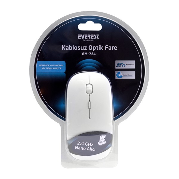 resimler/genel/Everest SM-781 Beyaz Optik Nano Receive Kablosuz Mouse