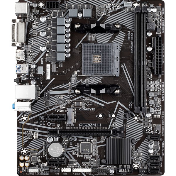 resimler/genel/GIGABYTE A520M-H DDR4 M2 PCIe NVME HDMI DVI PCIe 16X v4.0 AM4 mATX