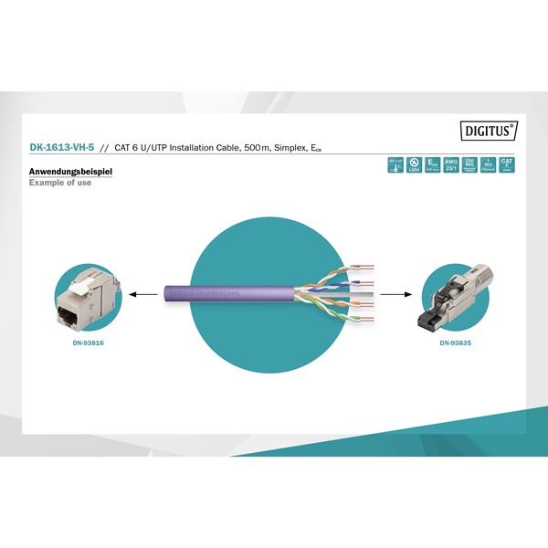 resimler/genel/DIGITUS CAT6 Utp 23AWG Mor 500m Makara Saf Bakır Kablo 0.50mm DK-1613-VH-5