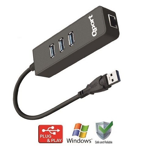 resimler/genel/QPORT Q-U3G Gigabit 1port USB 3.0 Ethernet,3x USB Çoklayıcı
