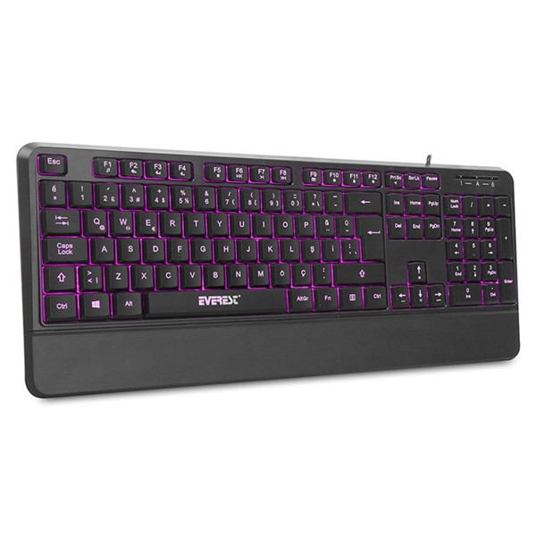 resimler/genel/Everest KB-R61 BRIGHT Siyah USB 3 Renk Aydınlatmalı Q Sabit Bilek Destekli Multimedia Klavye