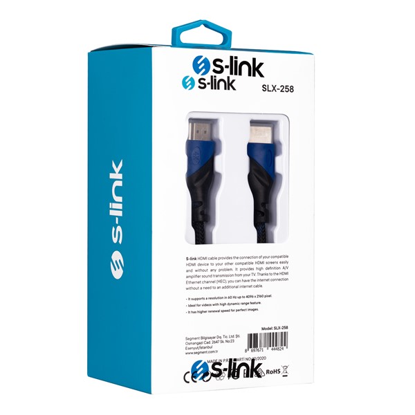 resimler/genel/S-link SLX-258 HDMI TO HDMI 3m Altın Uçlu 24K + Kor.Kılıf 1.4 Ver. 3D Kablo