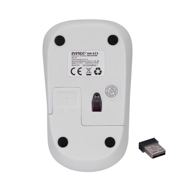 resimler/genel/Everest SM-833 Usb Beyaz/Pembe 1200dpi Optik Kablosuz Mouse
