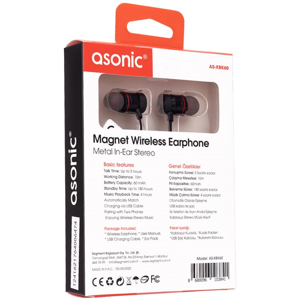 resimler/genel/Asonic AS-XBK60 Siyah Mobil Telefon Uyumlu Bluetooth Kulak içi Mikrofonlu Kulaklık