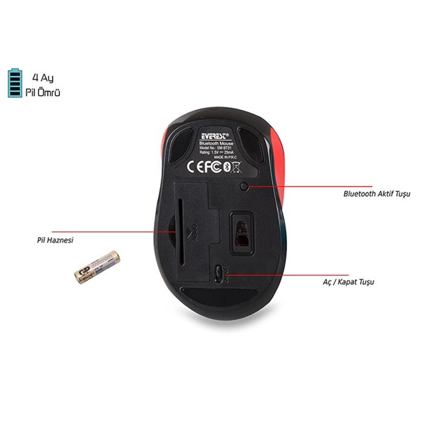 resimler/genel/Everest SM-BT31 Kırmızı Bluetooth Kablosuz Mouse